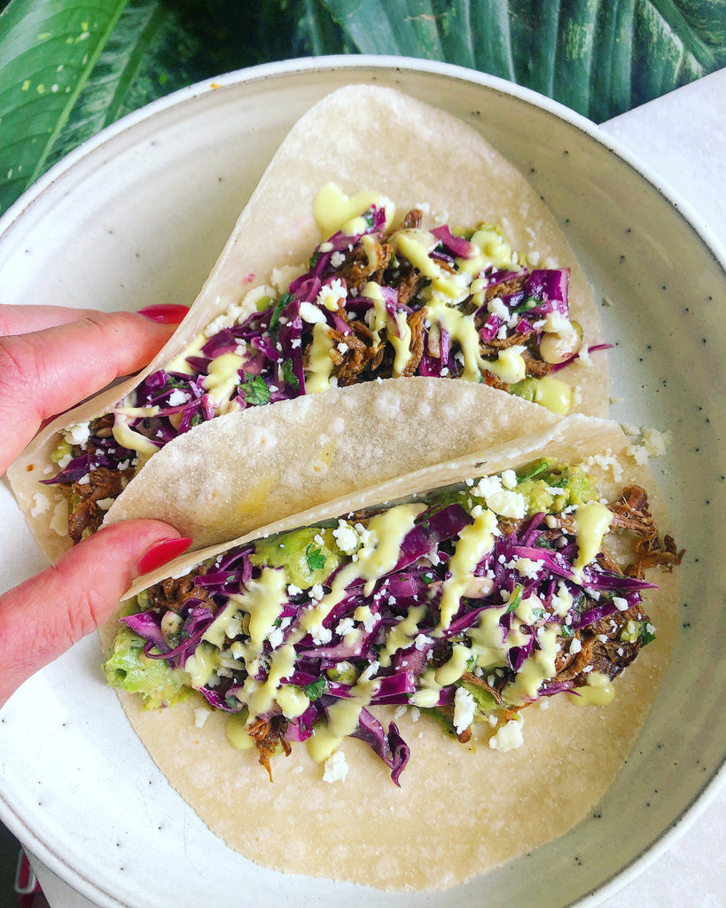 Buffalo Roast Tacos with Purple Cabbage Slaw